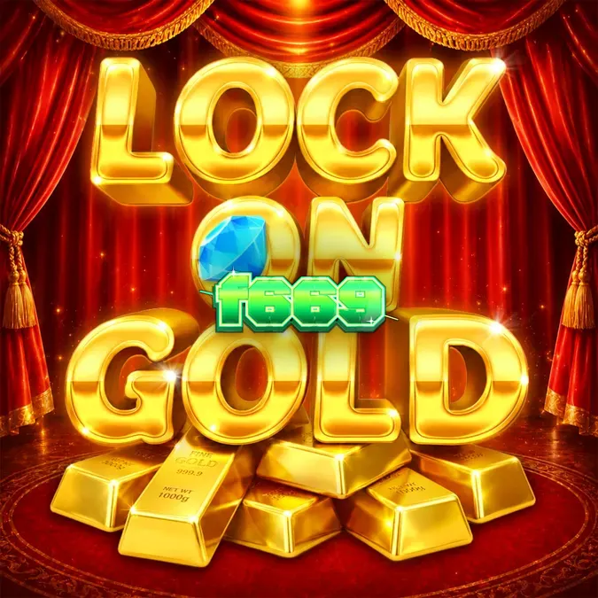 Interface do jogo de caça-níqueis Lock On Gold com tema de luxo e barras de ouro