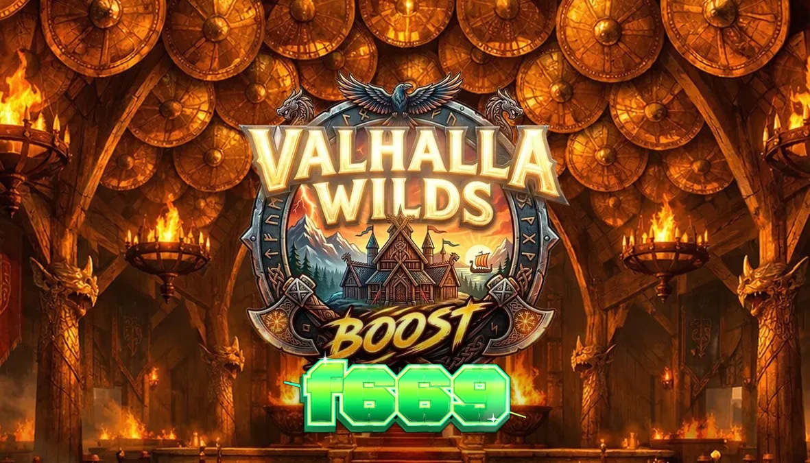 Viking themed slot machine interface showing rune symbols and gold accents